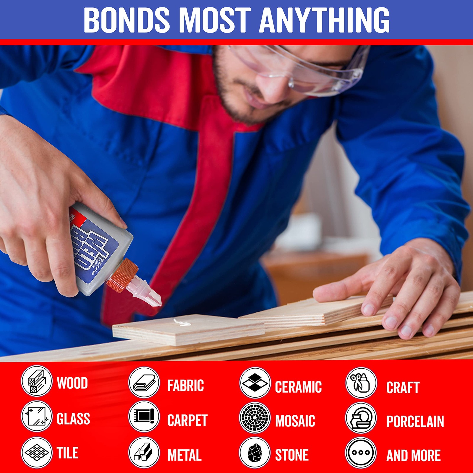 Multi-Surface Adhesive Glue, Bonds Most Anything. Use as Wood Glue or on Fabr...