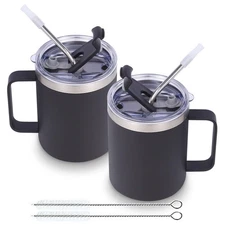 12oz Insulated Leakproof Coffee Mug with Flip & Straw Lid Bulk 2 Pack,Double ...