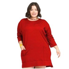 AGNES  DORA DEEP POCKET TUNIC COLOR RED SIZE M 3/4 SLEEVES TWO FRONT POCKETS