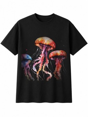 Jellyfish Torn Sea Ocean Mens T-Shirt Black 100% Cotton Xmas
