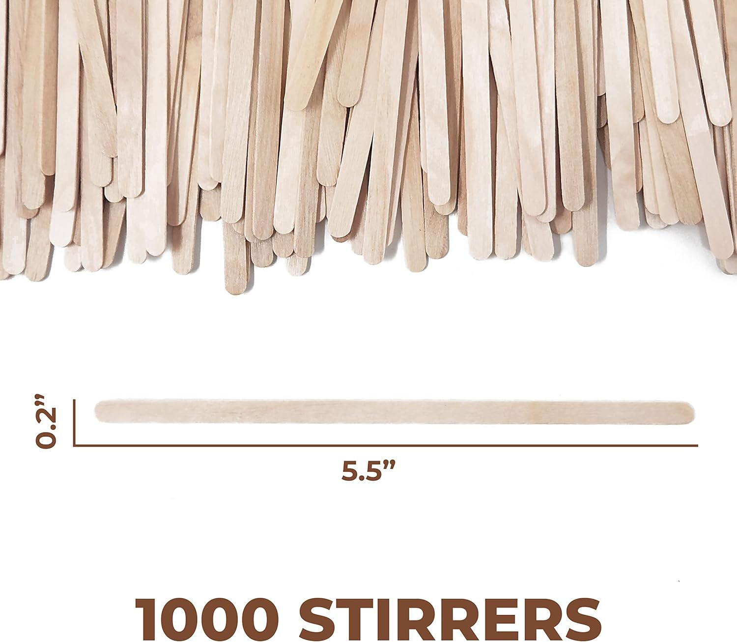1000 Wooden Coffee Stirrers 5.5 Inch with Storage Box, Sturdy Natural Birch Wood