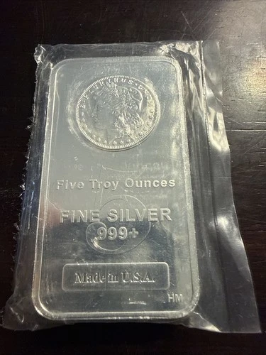 5 Troy Ounces .999+ Pure Fine Silver Bar Morgan Dollar Head Design