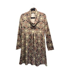 Geometric Boho Empire Waist Women's Casual Cowl Neck Dress Size XL