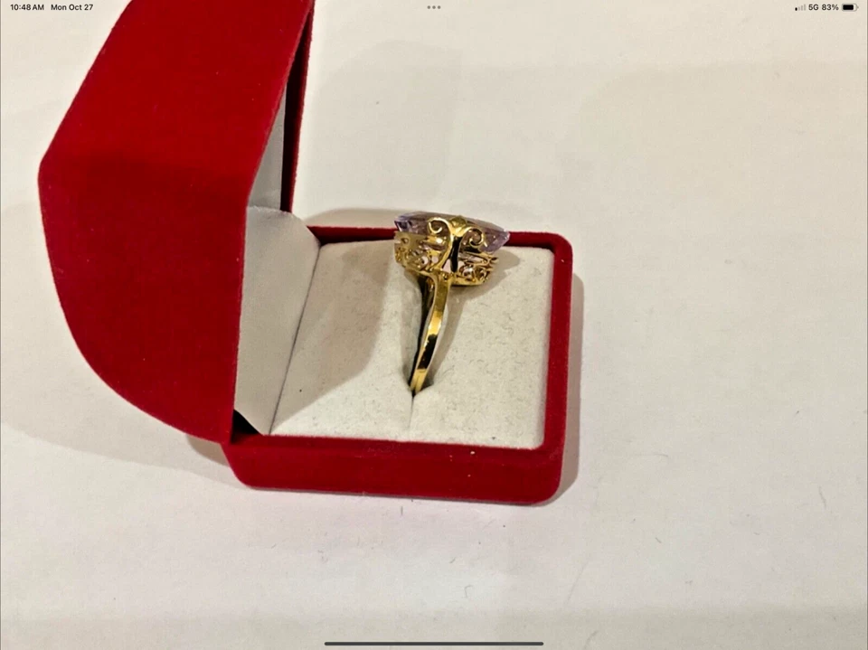 Anillo de oro amarillo de 18k pesado piedra rosa ovalada personalizada vintage de 13,60 TCW 7,2 g talla 9 Foto 2 de 4