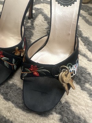 Vintage Christian Dior Lock & Key Embroidered mule heels John