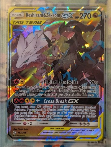 PSA 10 Gem Mint - Reshiram & Zekrom GX 157/236 - Pokemon TCG: Cosmic Eclipse
