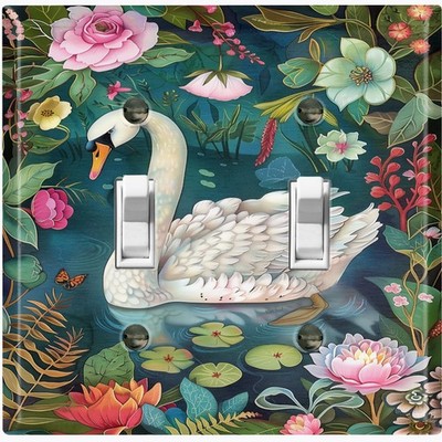 Metal Light Switch Outlet Cover Decorative Wall Plate Floral Lake Swan AML135