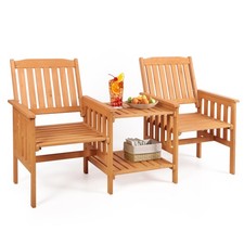 Garden Love Seat Wooden Loveseat Bench 2 Seater Companion Seat Chair w/ Table
