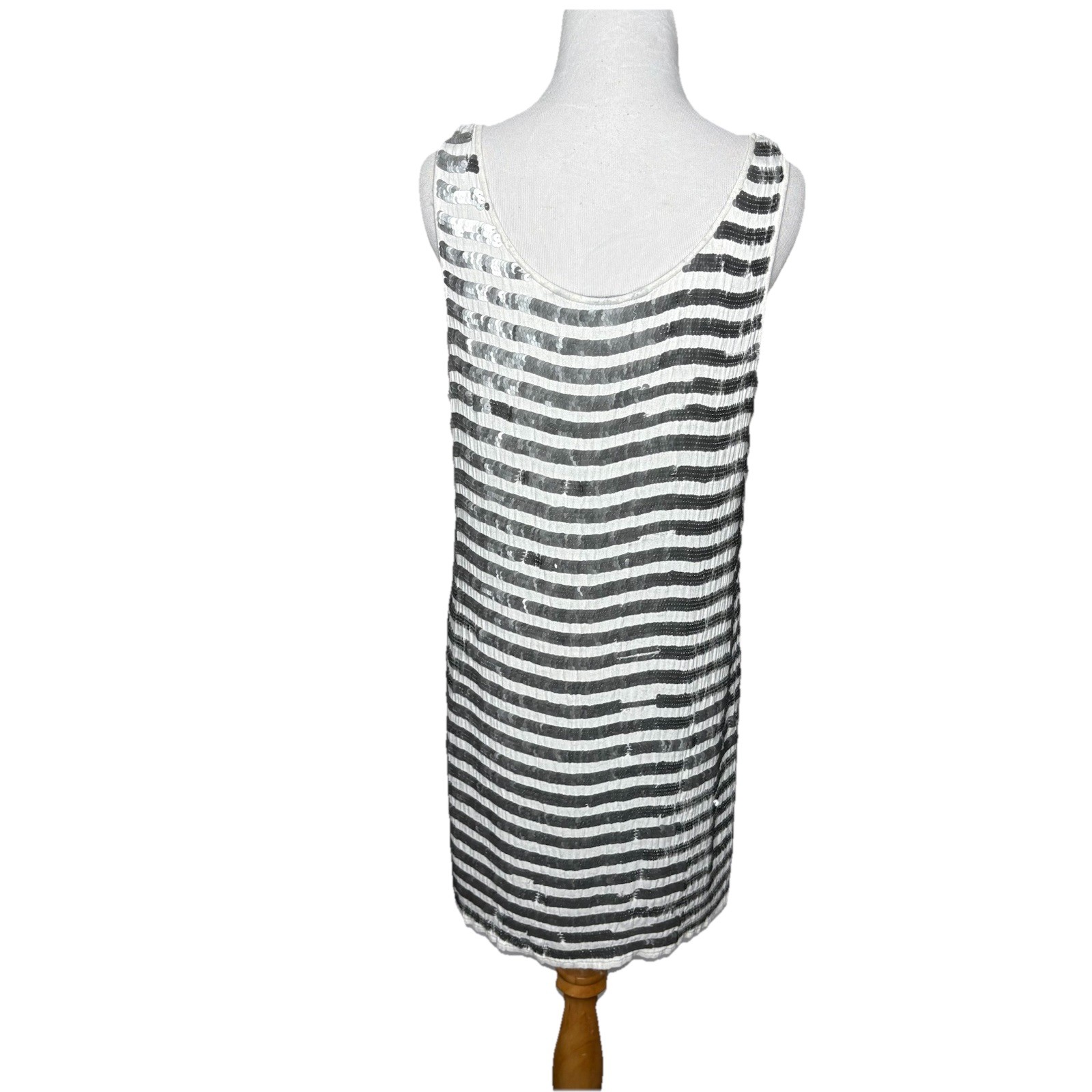 French Connection White Silver Sequin Striped Fla… - image 3