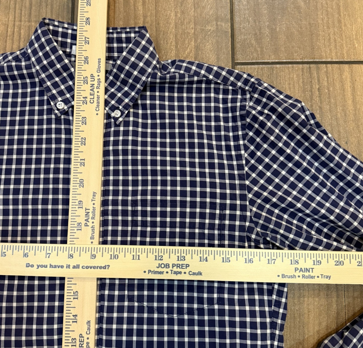 Uniqlo Long Sleeve Cotton Navy Blue White Gingham Check Button Up Shirt Men's XS thumbnail 3