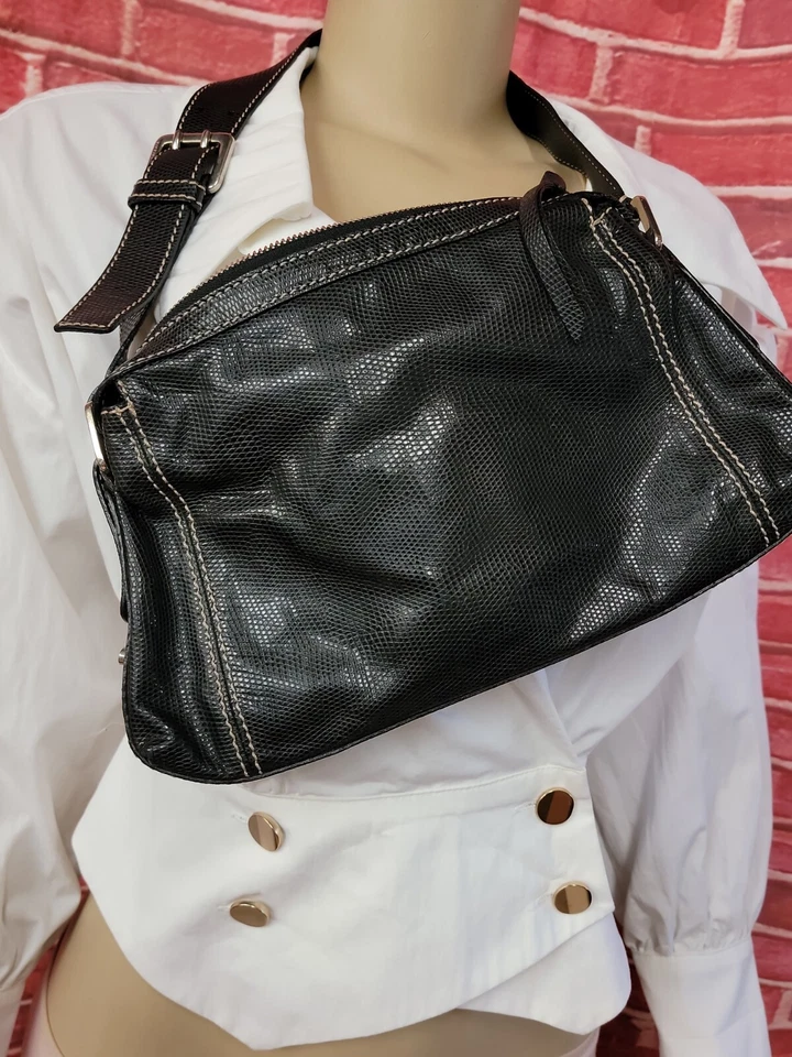 BOLSO DE HOMBRO FRANCESCO BIASIA Hecho en Italia NEGRO ANIMAL PRINT CUERO  Foto 3 de 4