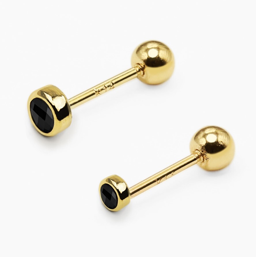 14k Solid Gold 2mm 3mm Black CZ Stud Earring, Tiny CZ Earring, Minimalist