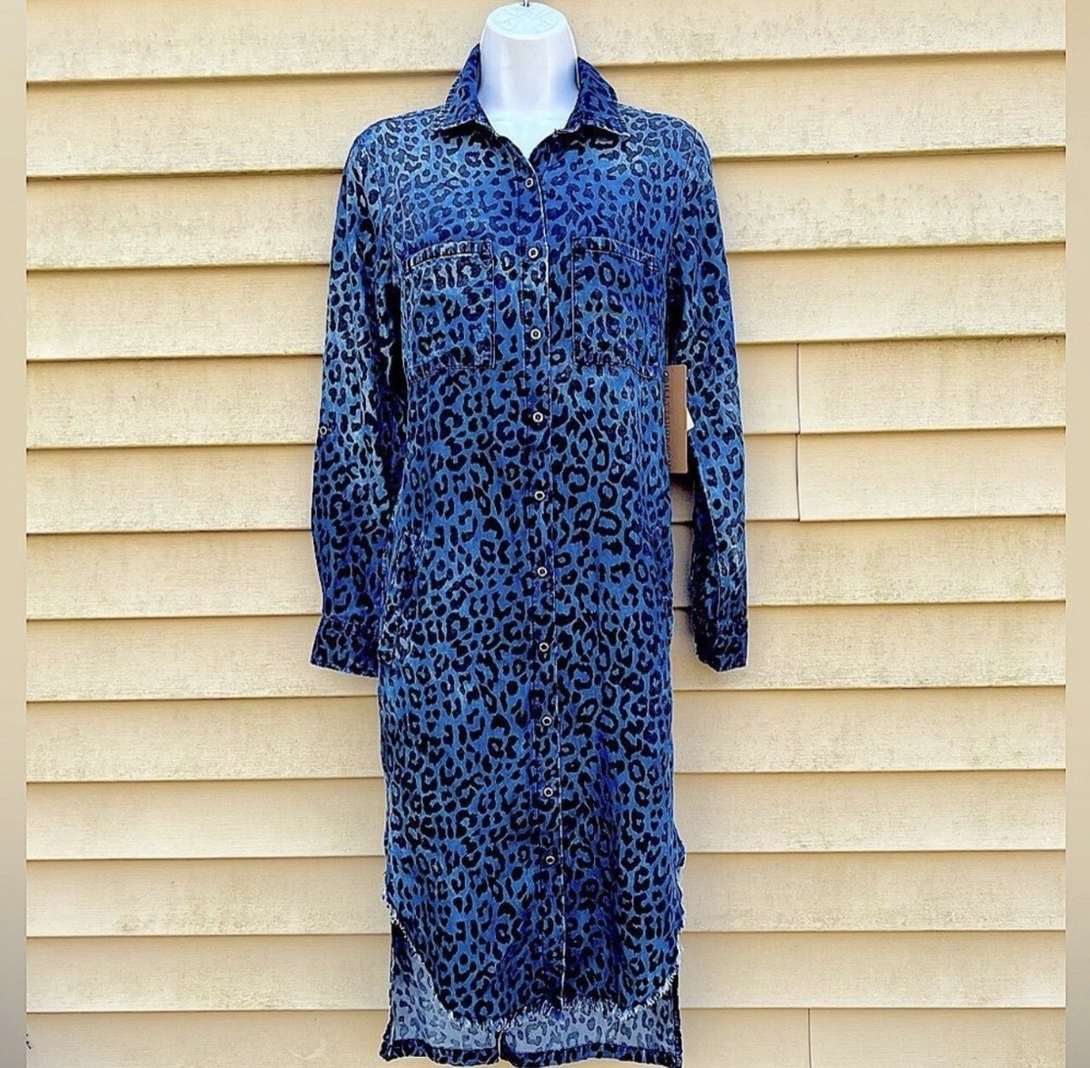 blue leopard print shirt dress Billy T Leopard Print Chambray Shirt Dress In Blue Animal (J)