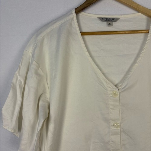 Liverpool Linen Blend Cream Button Down Boxy Oversized Shirt Women Medium - Picture 3 of 6
