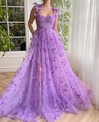Tulle Prom Dress 3D Butterfly Long Ball Gown Princess Sweetheart Corset  Prom | eBay