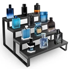Wood Cologne Organizer for Men,4 Tier Perfume Dresser Black