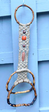 WALL HANGING MACRAME beaded BOHO 1970's retro bamboo towel holder kitchen/bath