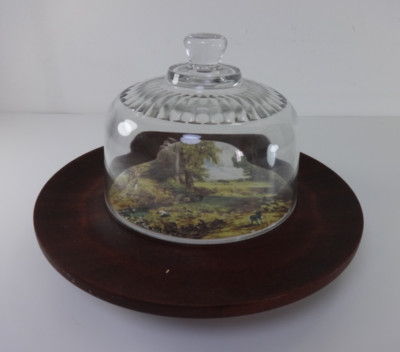 Glas Cloche Käsetablett John Constable Kunst Fliesen Detail Vintage Platte Original