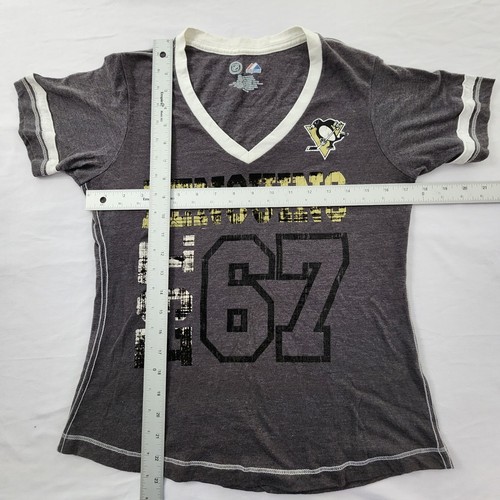 Pittsburgh Penguins Majestic Gray Short Sleeve V-Neck T-Shirt Women's S - Picture 6 of 8