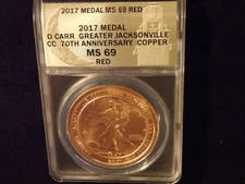 2017  D CARR  GREATER JACKSONVILLE CC  70tH ANN     Medal           ANACS MS 69