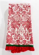 Vintage Kay Dee Designs Poinsettias & Christmas Trees Kitchen Towel w/Ruffle