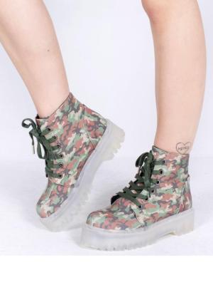 YRU Slayr Slayer Reflektierend Tarnfarbe Punk Gothic Vegan Leder Plateau Stiefel