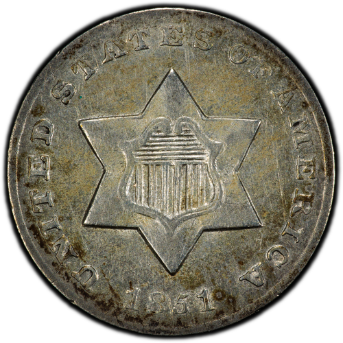 Choice 1851 O Three Cent Silver Trime 3C PCGS AU Det. Great Eye Appeal & Details - Picture 2 of 3