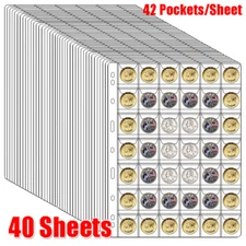 40x 42 Pockets Coin Holder Folder Pages Sheets For Collection Album Storage Book