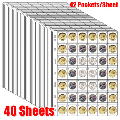 40x42 Pockets Coin Holder Folder Pages Sheets For Collection Album ...