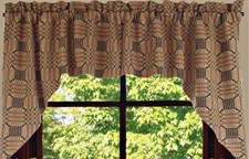 New Primitive RUST RED BLACK LOVER'S KNOT COVERLET CAFE SWAGS Curtains 36"