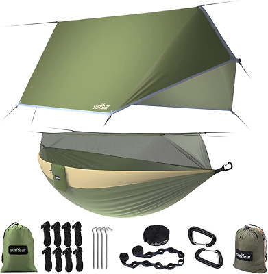 Camping Hammock, Portable Double Hammock with Net, 2 Person Hammock Tent with 2 