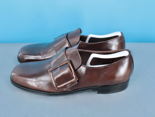 Men's VTG NOS 70s Pedwin Brown Buckle Shoes Sz 11 C 1970s Disco Faux Leather - Picture 3 of 10