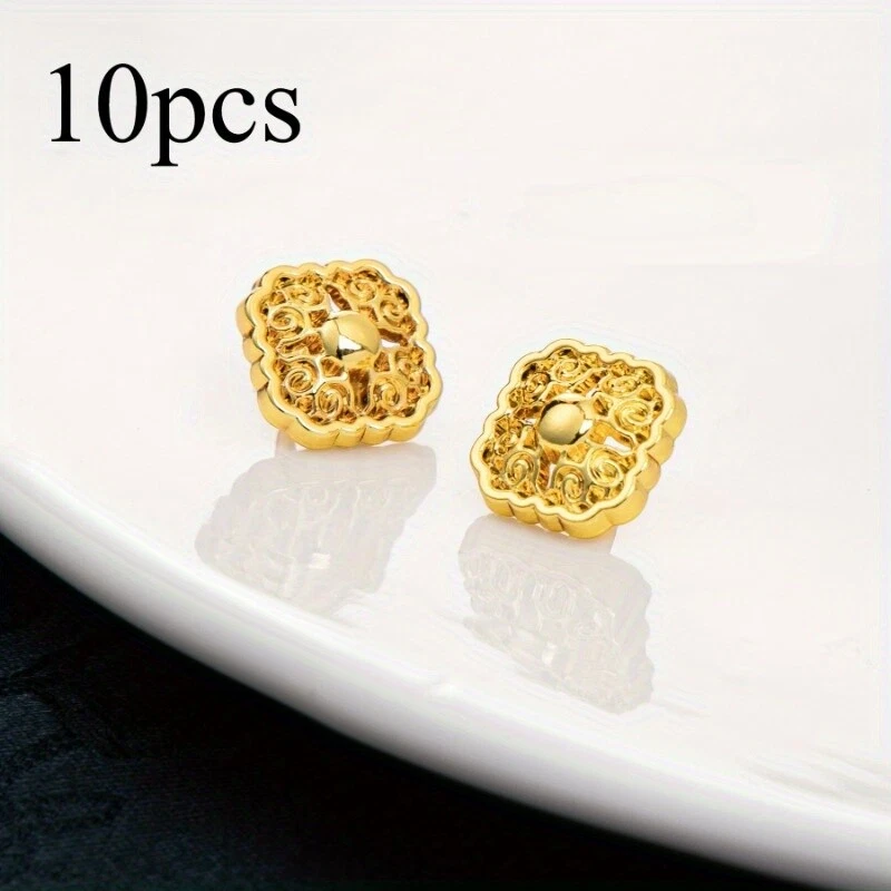10x Metal Shank Square Buttons Retro Gold for Garment DIY Sewing Crafts 1cm Cute - Image 2 of 4