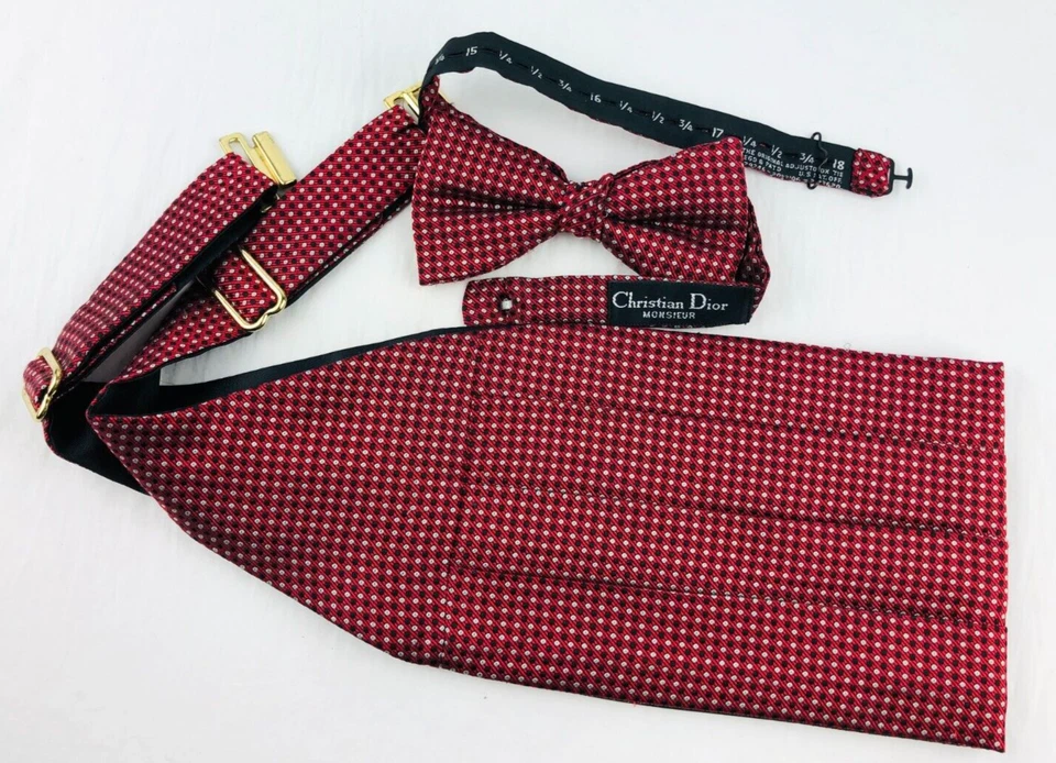 Christian Dior Bow Cummerbund & Bow Tie Vintage Set France Tuxedo Tie  *Pc22 - Image 2 of 4