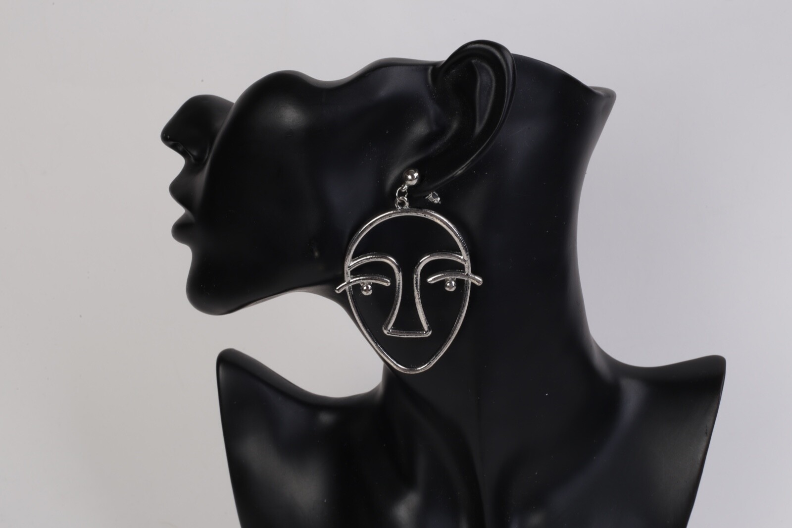 Silver Human Face Line Shape Drop Dangle Stud Ear… - image 6