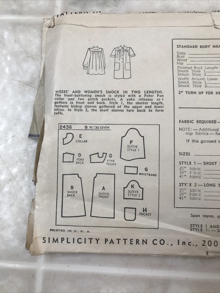 vintage Simplicity pattern 2436 Vintage Maternity Smock in two Lengths Sz 12 - Image 3 of 4