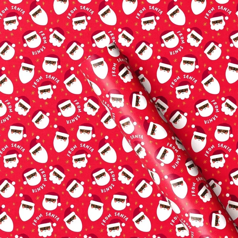 3 NUEVOS ROLLOS Navidad rojo y plata afroamericana santa papel de regalo Foto 3 de 4