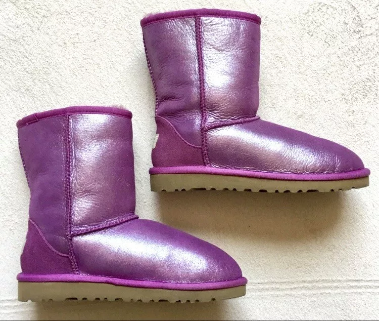 Ugg Boots Girls Size 4 Purple Shimmery Short Shearling NWOB