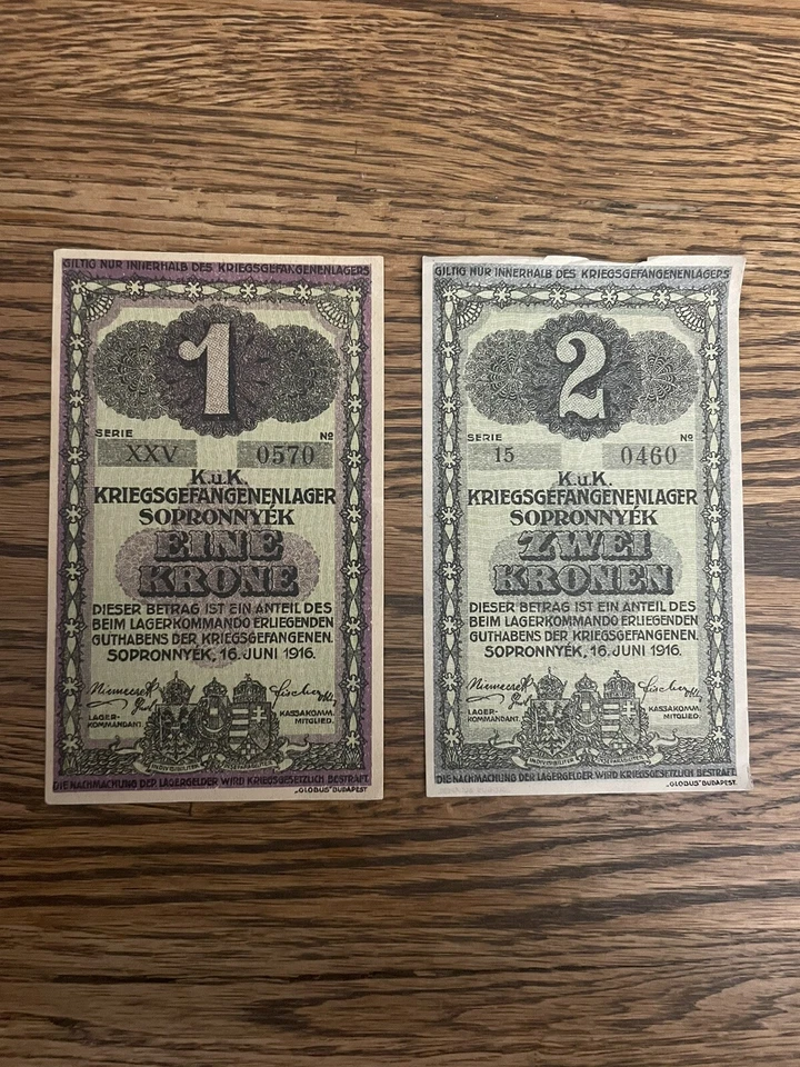 奥地利 匈牙利 帝国 第一次世界大战战俘营 Sopronnyek 批量 4 件 (1、2、10 和 20) 1916 年 UNC — 第 2/4 张图片