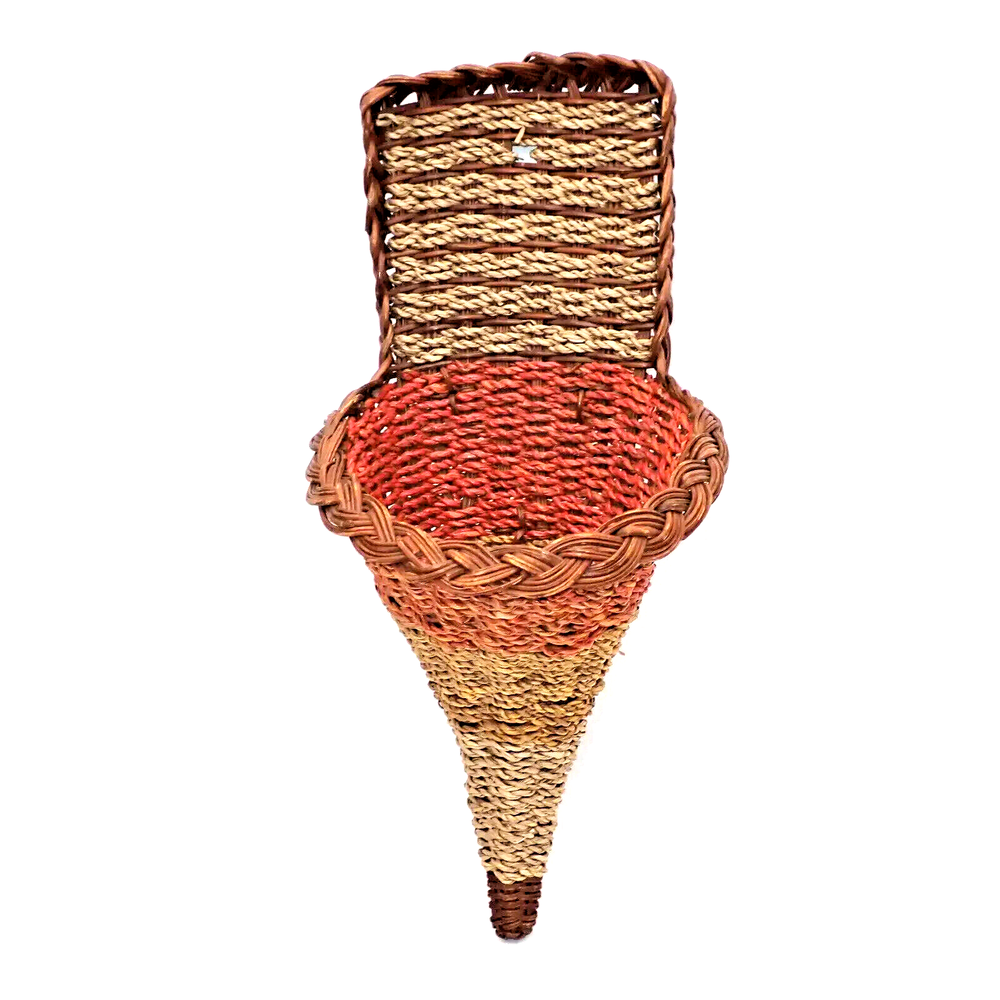 Vintage Rattan Cornucopia Table Wall Hanging Basket Pocket Planter Plant Hanger