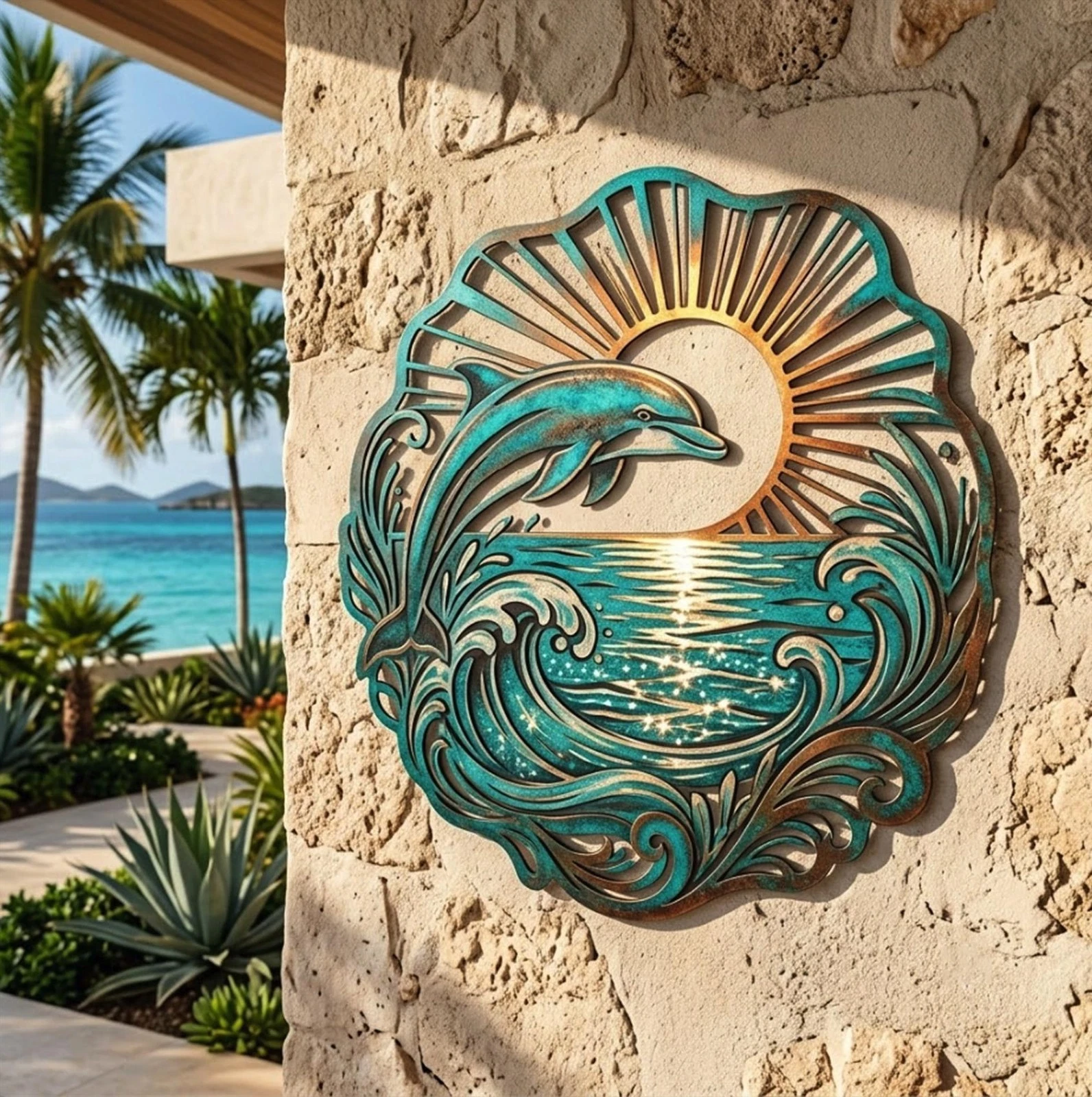Dolphin Metal Wall Art — Coastal Beach House Decor