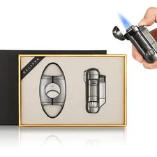 Galiner Cigar Cutter Cigar Lighter Punch 3 Torch Flame Windproof Gift Set Gray