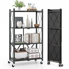 4-Tier Collapsible Storage Rack Foldable Storage Shelf Black
