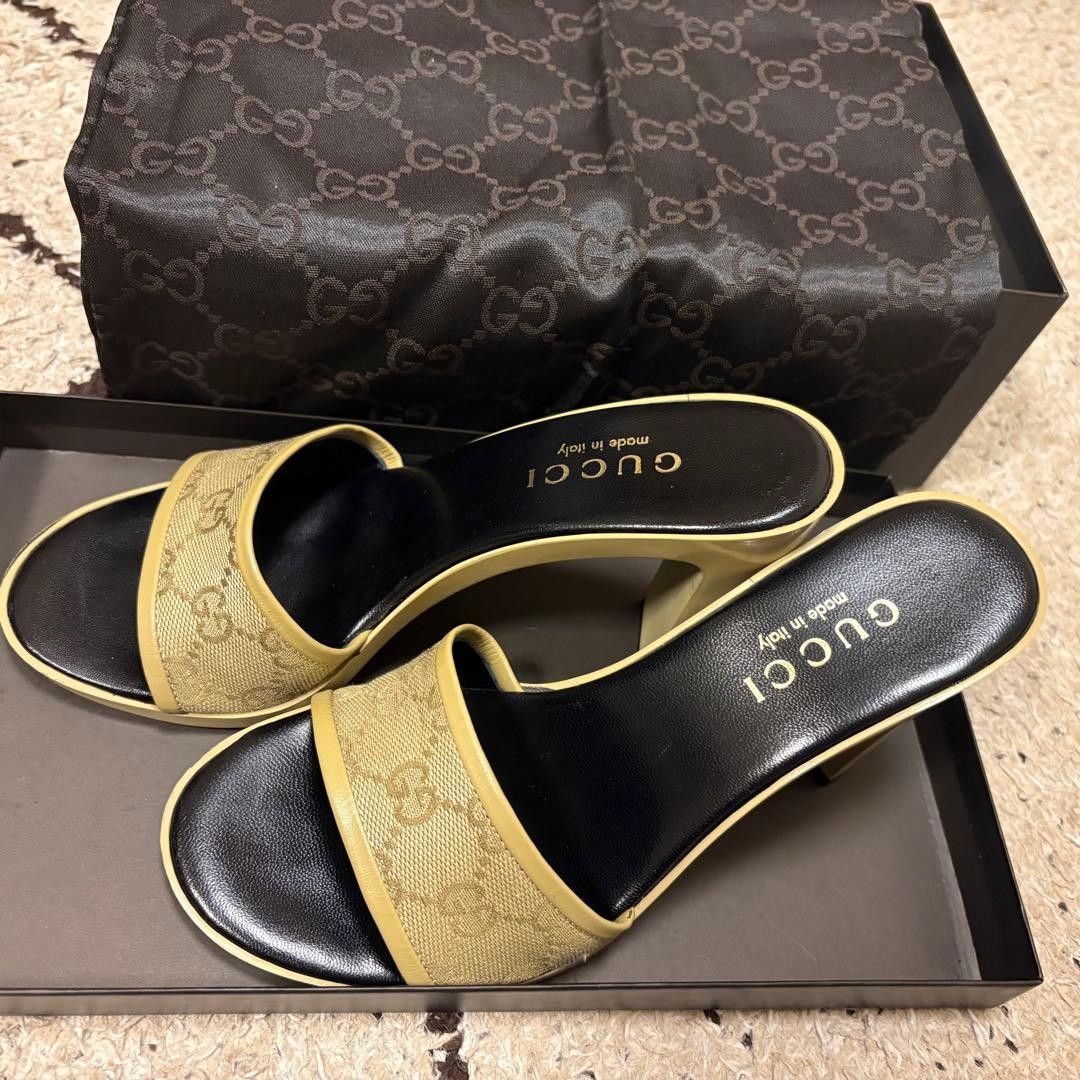 GUCCI Mules Sandals Heel GG Canvas Yellow Green EU35/US5 116127c thumbnail 4
