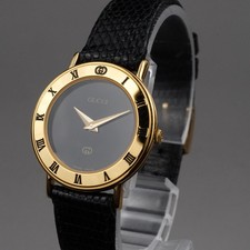 GUCCI Women's Watch 3001L Gold 26mm Vintage New Battery Genuine Leather Band