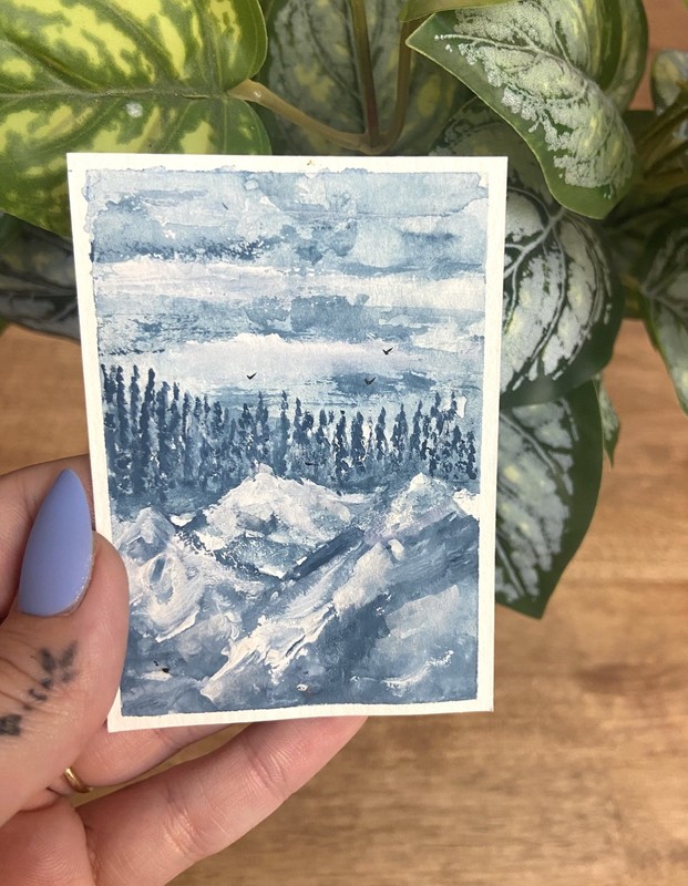 ACEO Original Art Card 2.5 x 3.5 Mountain Landscape Landscape Painting
