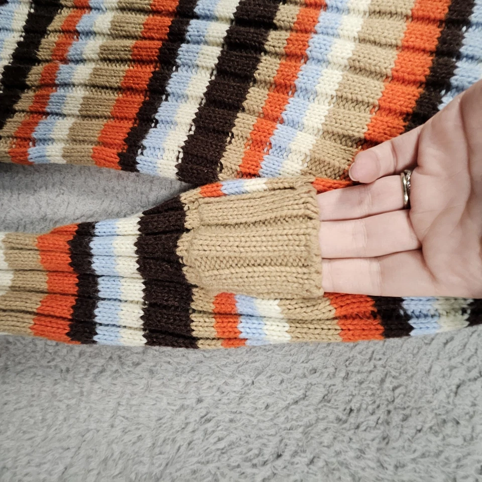 Vtg Y2K Sweater Junior L Rainbow Turtleneck Ribbed Crop 90s Hip Hop Boho Grunge - Image 3 of 4