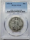 1921-D  WALKING LIBERTY HALF DOLLAR   PCGS  VG10   KEY DATE