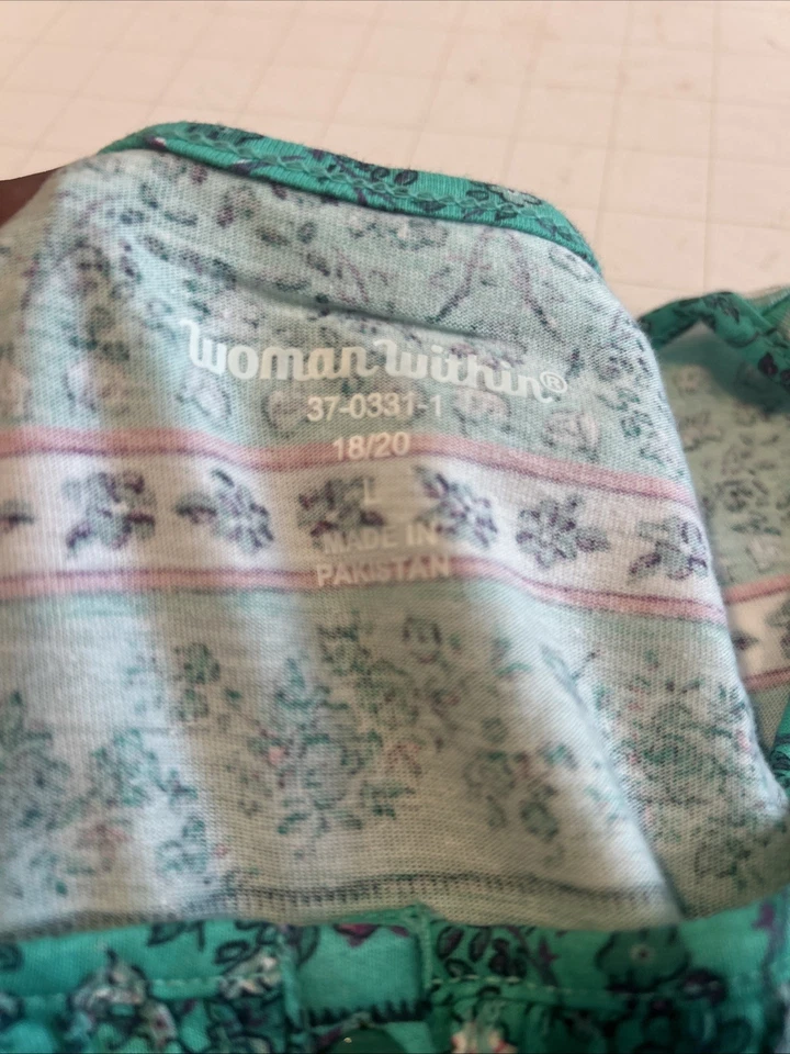 woman within large sleep shirt blue floral  - Image 4 of 4