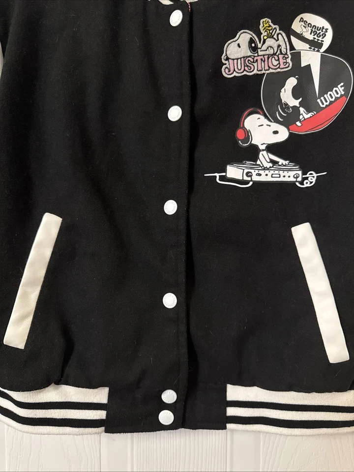 Justice Peanuts And Snoopy Varsity Jacket Girls Size 10 Medium Snap Front - Image 4 of 4